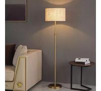 Modern Minimalist Floor lamp Mid Century Linen Adjustable Height Floor Light Bronze Iron Standing Lamp with E26 Dimmable Round Fabric Tall Light for Living Room Bedroom Study Office