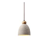 Modern Minimalist Hanging Lamp, Textured Ceramic Pendant Light with Wood Accent, Nordic Style Kitchen Island Light Fixture for Dining Room, Bedroom, Living Room, Cement Finish Decorative Lighting