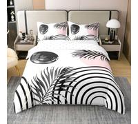 Modern Minimalist King Duvet Cover Set, Palm Leaves Bedding Sets with Zipper Closure, Soft Cozy Microfiber Double Duvet Cover and 2 Pillow Cases 50 x 75 cm A1853