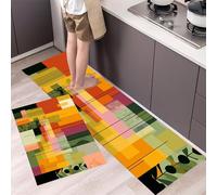 Modern Minimalist Kitchen Rug Mat Sets, Long Floor Mats Non Slip Washable, 2 Pieces Lines And Color Blocks Carpet Runner Rugs for Hallway, Dining Room and Entrance, 40x60cm+40x120cm, Terracotta Red