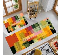 Modern Minimalist Kitchen Rug Mat Sets, Long Floor Mats Non Slip Washable, 2 Pieces Lines Color Blocks Carpet Runner Rugs for Hallway, Dining Room and Entrance, 43x75cm+43x150cm, Terracotta Red