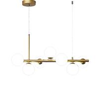 Modern Minimalist Light Luxury Long Bar Magic Bean Lamp,Modern Brass Finish Glass Ball During Light Mid Century Gold Adjustable Chandelier Luxurious Ceiling Lighting With Handblown-Milky white 7 head