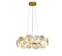 Modern minimalist lotus leaf chandelier, Scandinavian round glass chandelier, designer ring chandelier, for living room sample house dining room bedroom light fixture,60cm