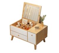 Modern Minimalist Makeup Vanity Table with Foldable Mirror & Storage Drawers - Compact, Space-Saving Design for Bedroom & Small Spaces - Stylish Dressing Table