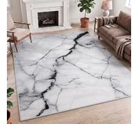 Modern Minimalist Marble Crack Stone Texture Black White Rug, 60x90cm (2x3ft) Non-Slip, Washable Printed Polyester Accent Mat, Cosy Soft Floor Mat for Armchair, Fireplace, Hallway