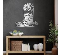 Modern Minimalist Metal Wall Art Cowboy Boots,Cowboy Boot,Western Wall Decor for Living Room Bathroom Indoor Outdoor(Silver,19" H x 18" W / 47x47cm)