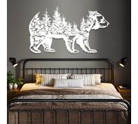 Modern Minimalist Metal Wall Art Home Decor,Bear Forest,Wild Bear Sign, Rustic Forest,Wildlife Hunting,Mountain Artwork, Nature ations for Living Room, Office (White, 35"x21" | 90x53cm)