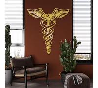 Modern Minimalist Metal Wall Art Home Decor, Caduceus Nurse,Two Snake Wings,Hermes Greek God,Medical Office,Nurse (Gold, 39"X36" | 100X91Cm)