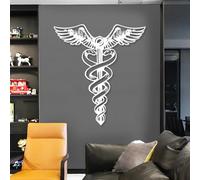 Modern Minimalist Metal Wall Art Home Decor, Caduceus Nurse,Two Snake Wings,Hermes Greek God,Medical Office,Nurse (White, 39"X36" | 100X91Cm)