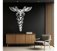 Modern Minimalist Metal Wall Art Home Decor, Caduceus Nurse,Two Snake Wings,Hermes Greek God,Medical Office,Nurse (Silver, 24"X21" | 60X54Cm)
