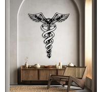 Modern Minimalist Metal Wall Art Home Decor, Caduceus Nurse,Two Snake Wings,Hermes Greek God,Medical Office,Nurse (Black, 20"X18" | 50X45Cm)