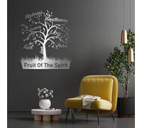Modern Minimalist Metal Wall Art Home Decor,Fruit Of The Spirit Tree,Bible Verse,Galatians 5:22-23 Sign, Christian Tree Artwork, Religious For Living Room, Bedroom (Silver, 43"X39"|109X99Cm)
