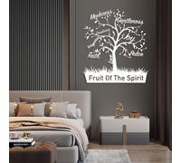 Modern Minimalist Metal Wall Art Home Decor,Fruit Of The Spirit Tree,Bible Verse,Galatians 5:22-23 Sign, Christian Tree Artwork, Religious For Living Room, Bedroom (White, 43"X39"|109X99Cm)