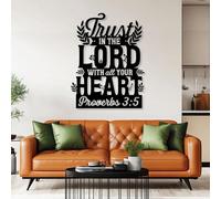 Modern Minimalist Metal Wall Art Home Decor,Trust In The Lord With All Your Heart,Proverbs 3:5 Scripture,Bible Verse Sign, Christian Ornament, Religious Gifts (Black, 41"X32"|104X81Cm)