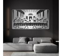 Modern Minimalist Metal Wall Art Jesus Last Supper,Leonardo Da Vinci Artwork, The Last Supper Wall Decor, Religious,Christian Wall Decor for Dining Room, Living Room, Bedroom (Silver,48" W x 25" H)