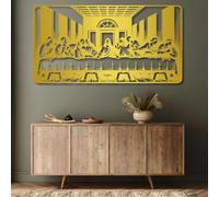 Modern Minimalist Metal Wall Art Jesus Last Supper,Leonardo Da Vinci Artwork, The Last Supper Wall Decor, Religious,Christian Wall Decor for Dining Room, Living Room, Bedroom (Gold,35" W x 19" H)