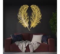 Modern Minimalist Metal Wall Art The Devil's Feathers Wall Decor, Feather,Set of 2, Boho Feather Wall Decor, Farmhouse,Living Room Decor, Housewarming Gifts (Gold, 41"x38" | 105x97cm)