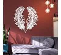 Modern Minimalist Metal Wall Art The Devil's Feathers Wall Decor, Feather,Set of 2, Boho Feather Wall Decor, Farmhouse,Living Room Decor, Housewarming Gifts (White, 47"x43" | 120x110cm)