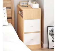 Modern Minimalist Narrow Nightstand, Wooden Bedside Table with Drawers & Storage Compartment, Slim Side Table Organizer for Living Room & Bedroom (Yellow, 30x30x66cm)