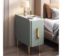 Modern Minimalist Narrow Side Table - Slim Nightstand with Double Drawer Storage - Multifunctional End Table for Bedroom Living Room & Office - Slate Finish