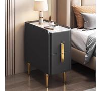 Modern Minimalist Narrow Side Table - Slim Nightstand with Double Drawer Storage - Multifunctional End Table for Bedroom Living Room & Office - Slate Finish