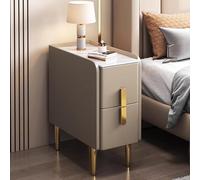 Modern Minimalist Narrow Side Table - Slim Nightstand with Double Drawer Storage - Multifunctional End Table for Bedroom Living Room & Office - Slate Finish