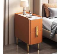 Modern Minimalist Narrow Side Table - Slim Nightstand with Double Drawer Storage - Multifunctional End Table for Bedroom Living Room & Office - Slate Finish