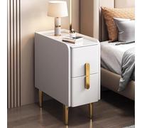 Modern Minimalist Narrow Side Table - Slim Nightstand with Double Drawer Storage - Multifunctional End Table for Bedroom Living Room & Office - Slate Finish