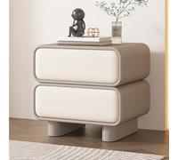 Modern Minimalist Nightstand with 2 Drawers, No Assembly Required, Solid Wood Storage Cabinet, Luxurious Faux Leather Side Table for Living Room