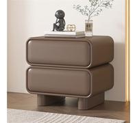 Modern Minimalist Nightstand with 2 Drawers, No Assembly Required, Solid Wood Storage Cabinet, Luxurious Faux Leather Side Table for Living Room