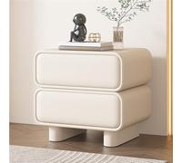 Modern Minimalist Nightstand with 2 Drawers, No Assembly Required, Solid Wood Storage Cabinet, Luxurious Faux Leather Side Table for Living Room