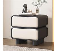 Modern Minimalist Nightstand with 2 Drawers, No Assembly Required, Solid Wood Storage Cabinet, Luxurious Faux Leather Side Table for Living Room