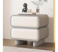 Modern Minimalist Nightstand with 2 Drawers, Solid Wood, No Assembly Required, Luxurious Faux Leather Side Table for Living Room Storage