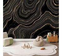 Modern Minimalist Non Woven Photo Wallpaper, 200 x 140 cm Agate Patterns Geometric Shapes Stripes Wallpaper Mural, Black Gold Wall Murals Easy to Apply Covering for Living Room Bedroom Office Kitchen