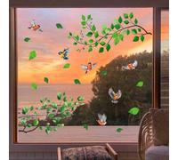 Modern Minimalist PVC Window Decal Static Cling Sticker with Green Branch Pattern for Kitchen Bathroom Glass Doors 11.81x35.43in