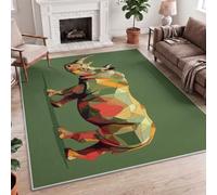 Modern Minimalist Rhino Geometric Polygon Collage Multicolor Carpet, 140x200cm (4.6x6.6ft) Machine Washable, Non-Slip Printed Polyester Area Rug for Lounge, Bedroom, Playroom