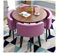 Modern Minimalist Round Dining Set - 80cm Table & 4 Cotton Linen Chairs - Stylish Office & Leisure Furniture for Home Dining Room or Workspace