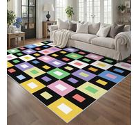 Modern Minimalist Rug - Geometric Retro 90S Area Rugs for Living Room Bedroom, Washable Non Slip Low Pile Carpet 120 x 120 cm, Patterned Rug & Home Decor QAZ93