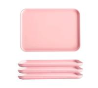 Modern Minimalist Serving Tray, 22.5×31cm Wheat Straw Serving Trays Set of 4, Wheat Straw + PP, Durable, Durable Stackable Tray for Coffee, Tea, Snacks, Breakfast, Hotel and Kitchen Use (Pink)