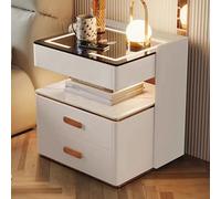 Modern Minimalist Smart Nightstand with Wireless Charging 3Color LED Light 3 Drawers BeigeStylish Side Table for Bedroom & Living Room (50cm/19.7in)