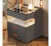 Modern Minimalist Smart Nightstand with Wireless Charging & 3ColorLight3 Drawer Side Table for Bedroom & Living Room Storage (Dark Gray 40cm/15.7in)