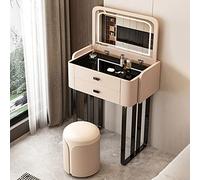 Modern Minimalist Solid Wood Dressing Table with Ottoman & DrawerCompact 50/60cm Flip Design for Bedroom Stylish Rock Slab Finish SpaceSaving Solution