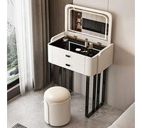 Modern Minimalist Solid Wood Dressing Table with Rock Slab Small 50/60cm Flip Design Includes Ottoman with Storage Drawer (50cm) Bedroom Furniture Upgrade.