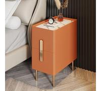 Modern Minimalist Solid Wood Nightstand with Drawers Narrow White Bedside Table for Bedroom Wooden Nightstand Contemporary Storage Solution Chic Bedroom Furniture，Arancione 11.8*15.8*19.7in