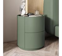 Modern Minimalist Solid Wood Round Bedside Table With Double Drawers For Bedroom Storage - Stylish Black Mini Nightstand Compact Design Perfect For Small Spaces,Fruit Green-15.8*15.8*19.7In