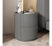 Modern Minimalist Solid Wood Round Bedside Table With Double Drawers For Bedroom Storage - Stylish Black Mini Nightstand Compact Design Perfect For Small Spaces,Dark Gray-15.8*15.8*19.7In