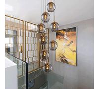 Modern Minimalist Staircase 40x180cm Glass Pendant Light, Villa Stair Long Chandelier, Multi Light Ceiling Lamp E27 (Color : Gray)