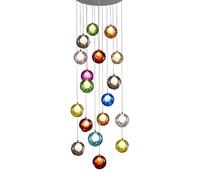 Modern Minimalist Staircase Lamp 18 Lights Art Living Room Chandelier Villa Duplex Rotating Staircase Long Chandelier Colorful Glass Ball Ceiling Lamp G4 (Color : Multi-Colored)