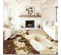 Modern Minimalist Style, Plant Leaf Floral Spiral Pattern Non-Slip Rugs | 60 x 90 cm Khaki Soft Design Short Pile Area Rug, Machine Washable Non-Shedding Rug for Bedroom Living Room