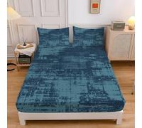 Modern Minimalist Super King Fitted Sheet Vintage Blue Pattern Fitted Sheet - Deep Pocket 30cm Soft Microfibre Fabric - Shrinkage and Fade Resistant Bedding - Bottom Sheet sd1351